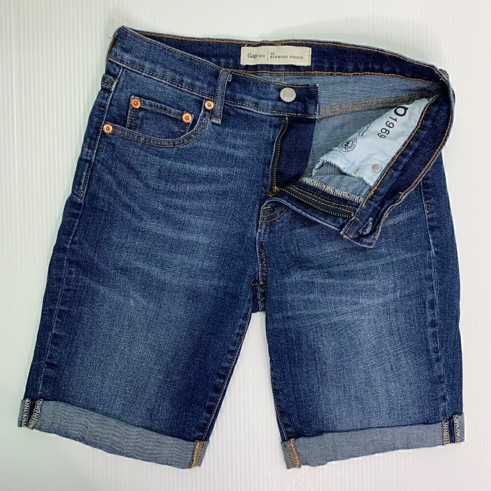 Gap 1969 Shorts Size 26 Blue Denim Bermuda Womens - Picture 3 of 5